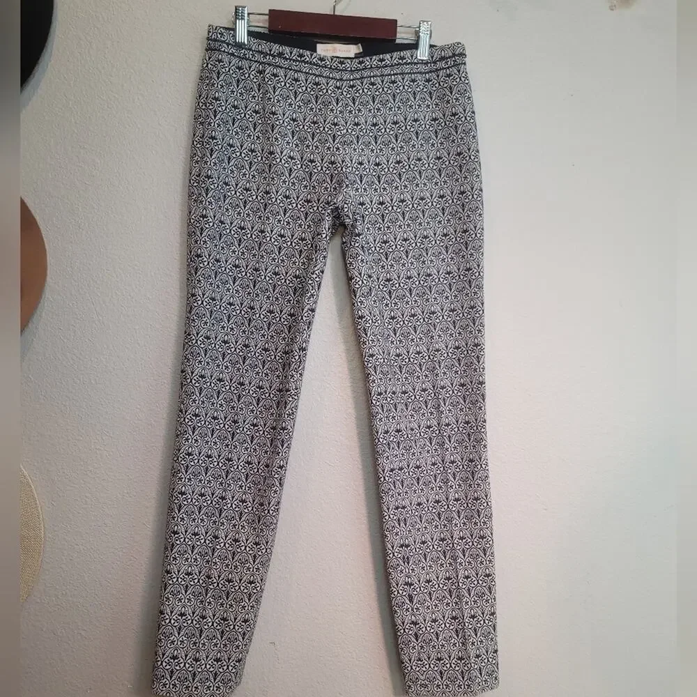 TORY BURCH Heidi Blue White Jacquard Stretch Pant Coastal Office Preppy Classic